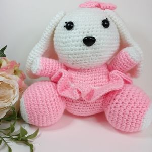 Amigurumi Pink Bunny. Crochet Rabbit. Handwoven Cute Stuffed Bunny. Girl Gift.